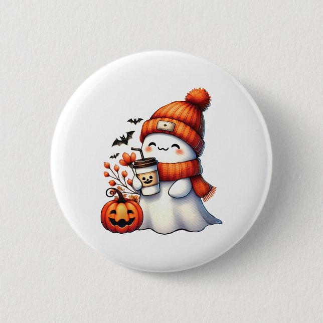 Niedlich Ghost Drink Kaffee Halloween Ghost-Kaffee Button (Vorderseite)