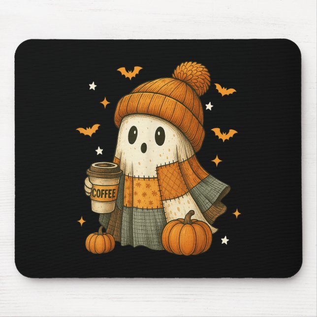 Niedlich Ghost Drink Kaffee Halloween Patchwork Gh Mousepad (Vorne)