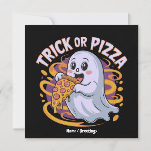 Niedlich Ghost Eating Pizza Fun Creepy Trick oder Einladung