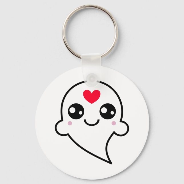 Niedlich Ghost Emoji Rotes Herz Schlüsselanhänger (Vorderseite)
