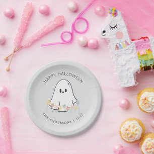 Niedlich Ghost Floral Halloween Grau Pappteller