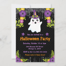 Niedlich Ghost Floral Halloween-Party Einladung