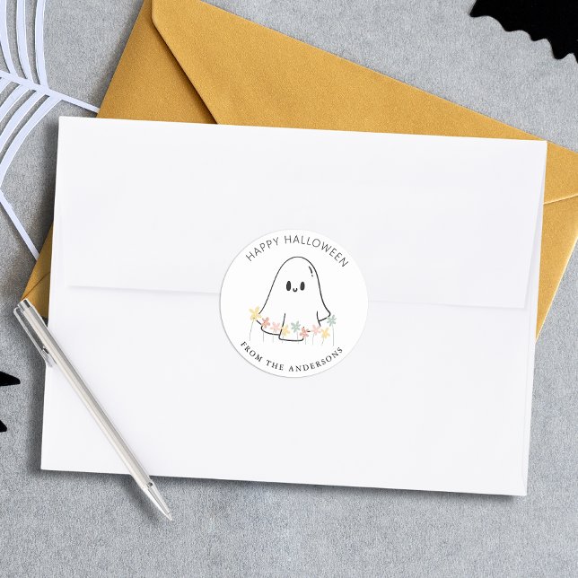 Niedlich Ghost Floral Halloween Runder Aufkleber (Von Creator hochgeladen)