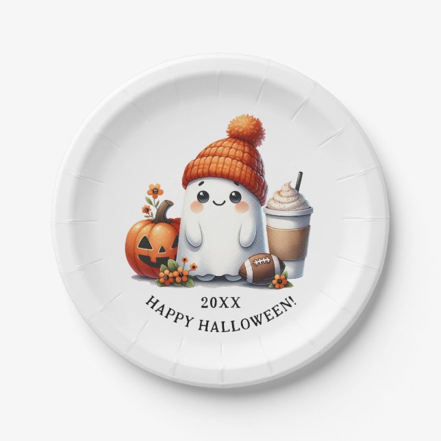 Niedlich Ghost Football Player Glückliches Hallowe Pappteller (Vorderseite)