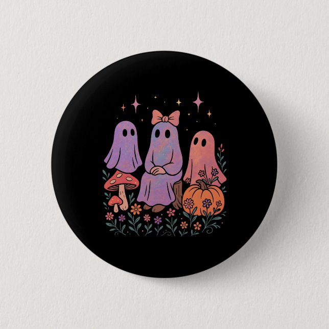 Niedlich Ghost Friends Shirt Pastel Spooky Hallowe Button (Vorderseite)