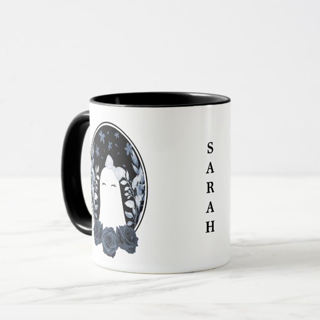 Niedlich Ghost Girl mit Bow und Rose Tasse (Vorderseite Links)
