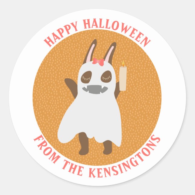 Niedlich Ghost Girly Bunny Happy Halloween Familie Runder Aufkleber (Vorderseite)