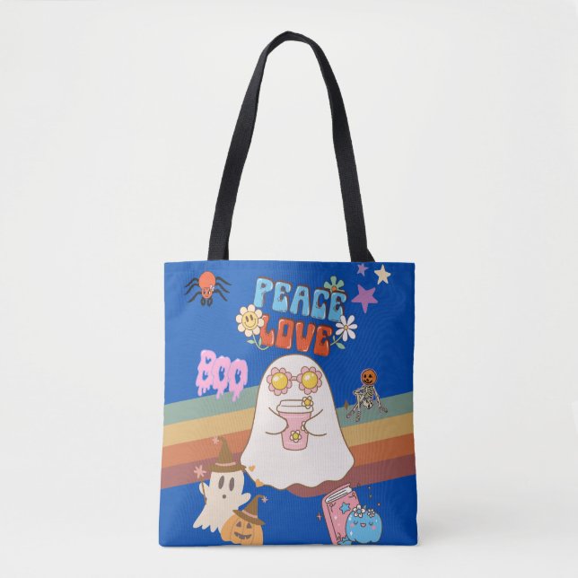 Niedlich Ghost Groovy Style Peace & Liebe Blue Toa Tasche (Vorderseite)