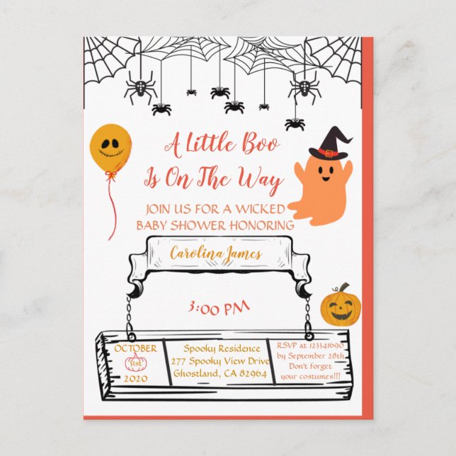 Niedlich Ghost Halloween Babydusche Orange Little  Ankündigungspostkarte (Vorderseite)