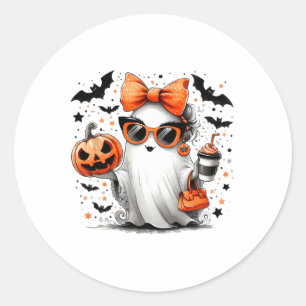 Niedlich Ghost Halloween Diva Cartoon Sungles Hand Runder Aufkleber