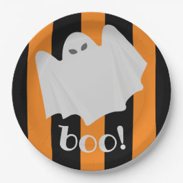 Niedlich Ghost Halloween Orange und Black Stripes  Pappteller