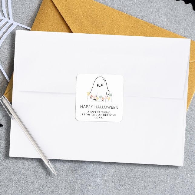 Niedlich Ghost Halloween Quadratischer Aufkleber (Von Creator hochgeladen)