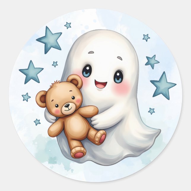 Niedlich Ghost Halloween Themed Boys Kinderdusche Runder Aufkleber (Vorderseite)