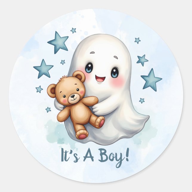 Niedlich Ghost Halloween Themed Boys Kinderdusche Runder Aufkleber (Vorderseite)