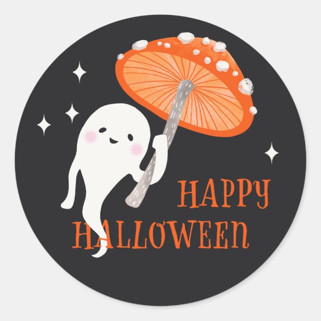 Niedlich Ghost Happy Halloween Runder Aufkleber (Vorderseite)