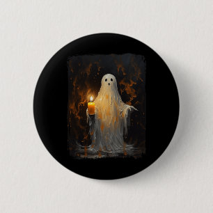Niedlich Ghost Holding Candle Fun Halloween Gothic Button