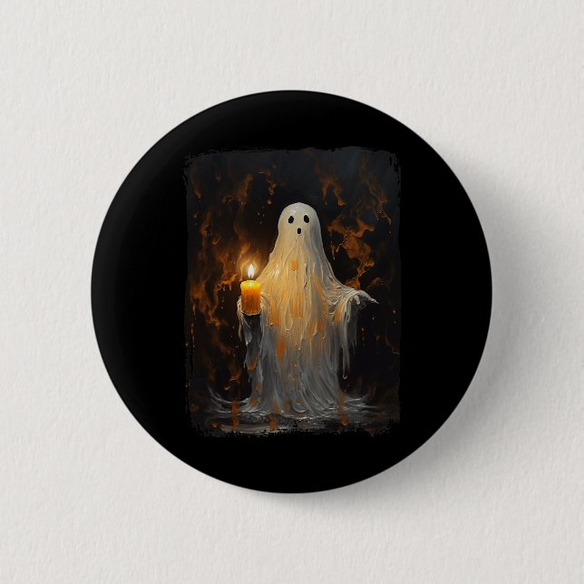 Niedlich Ghost Holding Candle Fun Halloween Gothic Button (Vorderseite)