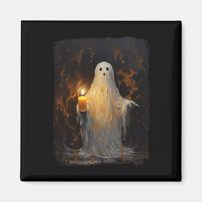 Niedlich Ghost Holding Candle Fun Halloween Gothic Magnet (Vorne)