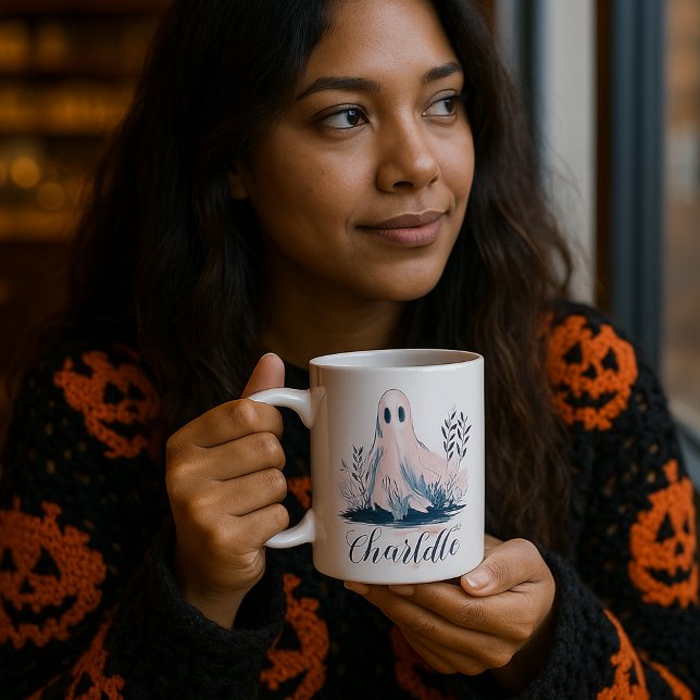 Niedlich Ghost in Bushes Name Halloween Kaffeetasse (Von Creator hochgeladen)