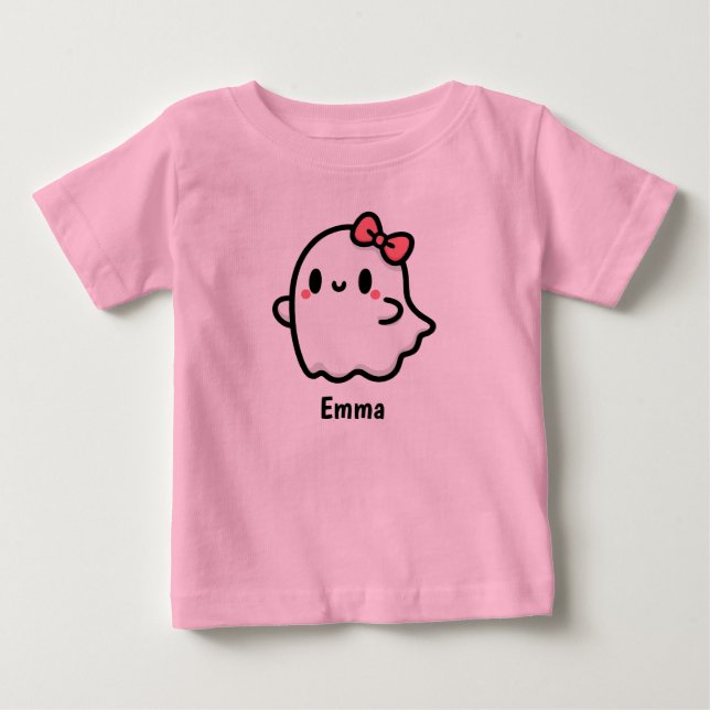 Niedlich Ghost Individuelle Name Halloween Baby T-shirt (Vorderseite)