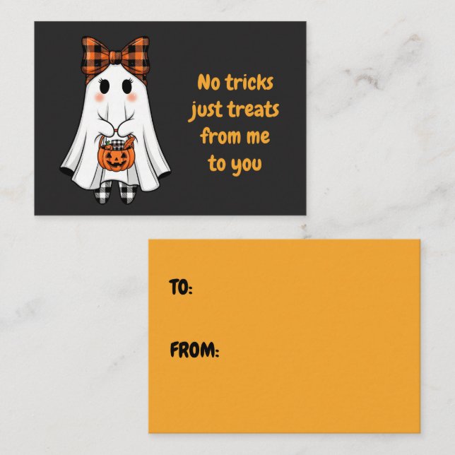 Niedlich Ghost Kariert Bow Halloween Trick Leckere Mitteilungskarte (Vorne/Hinten)