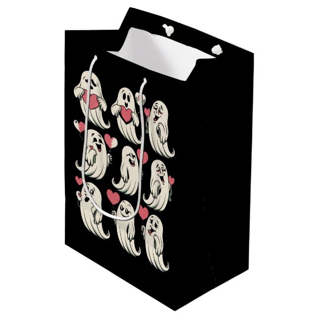 Niedlich Ghost Lover Herzstück Valentinstag Funny  Mittlere Geschenktüte (Vorderseite Schrägansicht)