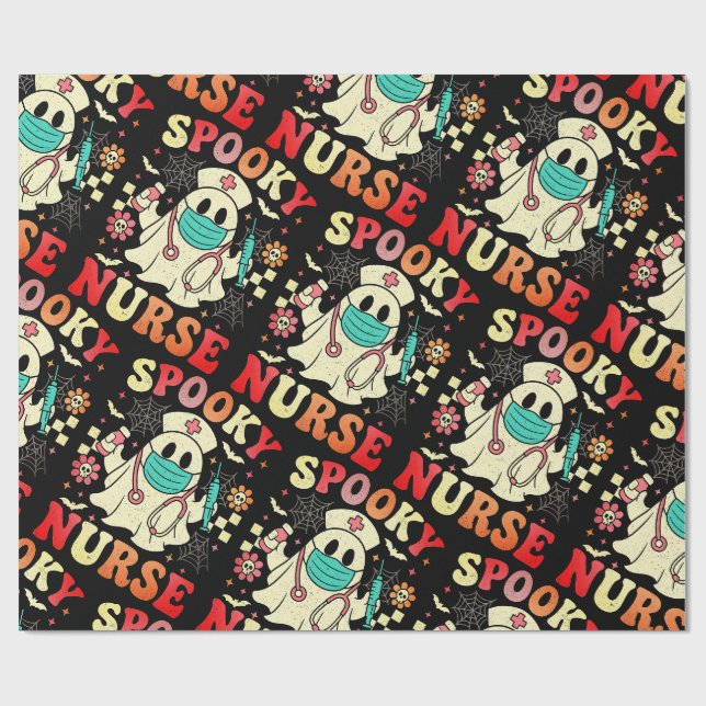 Niedlich Ghost Nurse Halloween Graphic Retro Paste Geschenkpapier (Flach)