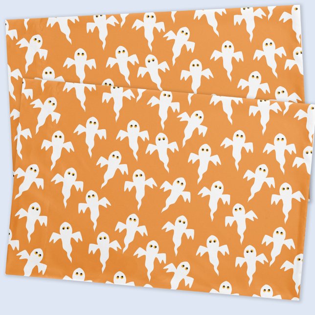 Niedlich Ghost Orange Halloween Kissenbezug (Fun ghost pattern orange pillowcase)