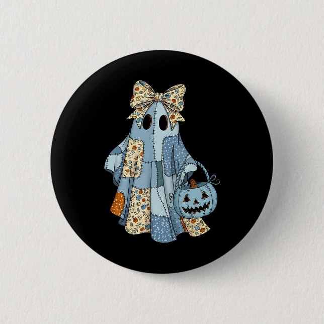 Niedlich Ghost Patchwork Coquette Bow Halloween Co Button (Vorderseite)