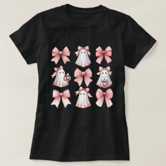 Niedlich Ghost Pink Coquette Bow Muster Halloween T-Shirt