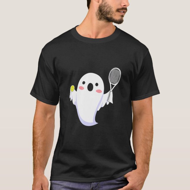 Niedlich Ghost Playing Tennis Halloween Tennis Gho T-Shirt (Vorderseite)
