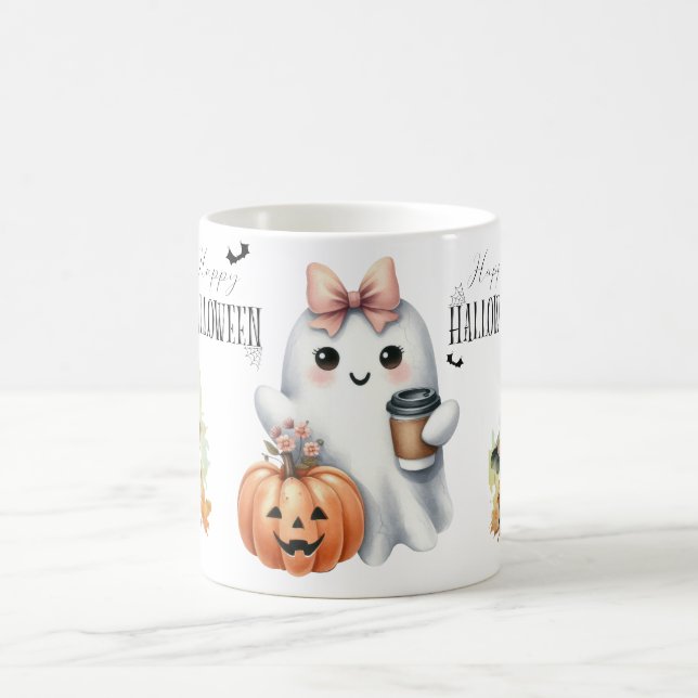 Niedlich Ghost Pumpkin Bat Halloween Kaffeetasse (Mittel)