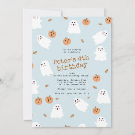 Niedlich Ghost & Pumpkin Blue Halloween Geburtstag Einladung
