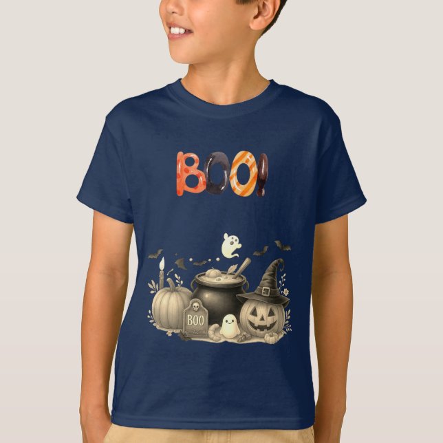 Niedlich Ghost & Pumpkin BOO Kinder Halloween T -  T-Shirt (Vorderseite)