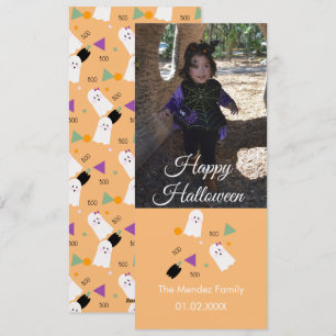 Niedlich Ghost Pumpkin Confetti Orange Foto Card Feiertagskarte