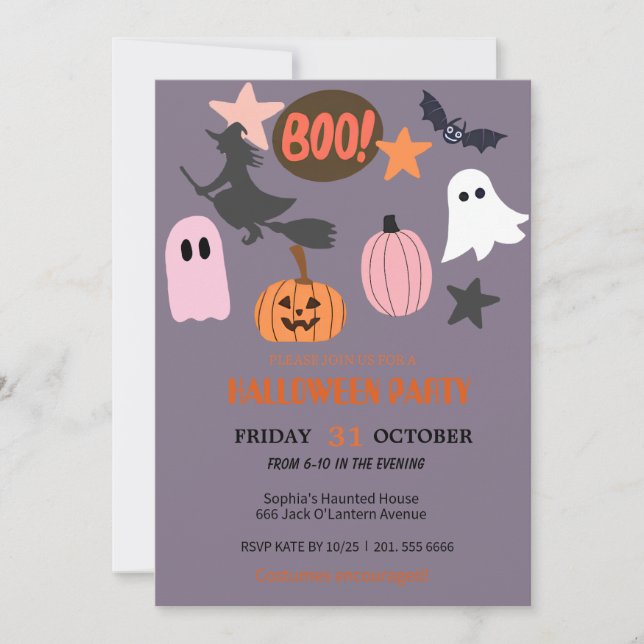 Niedlich Ghost & Pumpkin Halloween Einladung (Vorderseite)