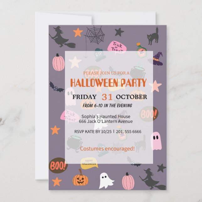 Niedlich Ghost & Pumpkin Halloween Einladung (Vorderseite)