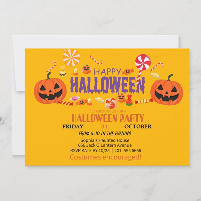 Niedlich Ghost & Pumpkin Halloween Einladung (Vorderseite)