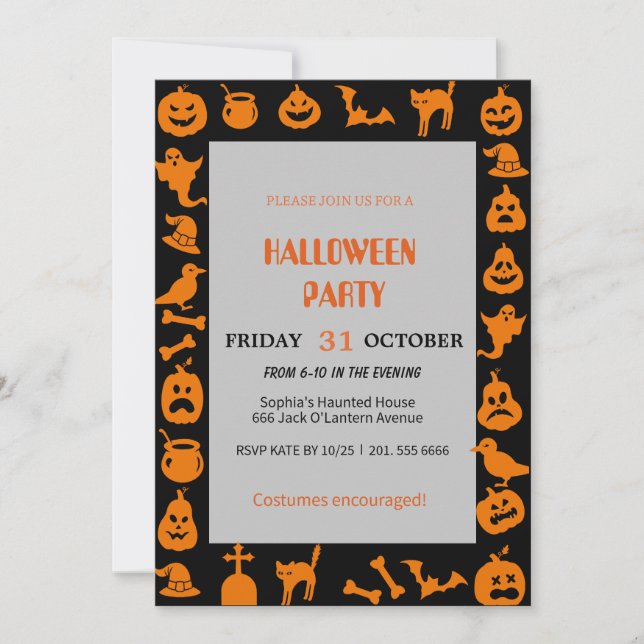 Niedlich Ghost & Pumpkin Halloween Einladung (Vorderseite)
