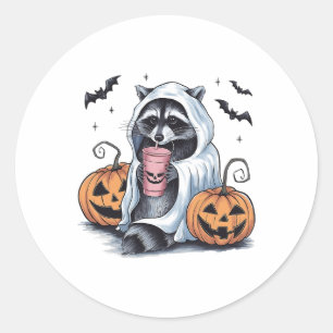 Niedlich Ghost Pumpkin Halloween Raccoon Kostüm Ra Runder Aufkleber