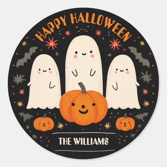 Niedlich Ghost & Pumpkin Halloween Runder Aufkleber (Vorderseite)
