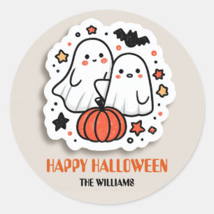 Niedlich Ghost & Pumpkin Halloween Runder Aufkleber