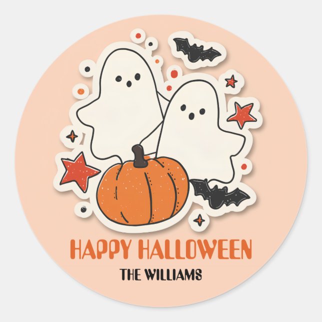 Niedlich Ghost & Pumpkin Halloween Runder Aufkleber (Vorderseite)