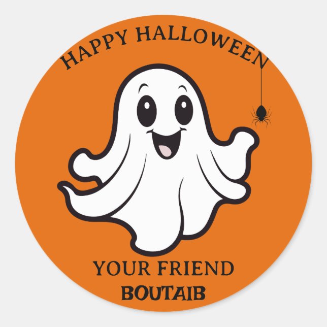 Niedlich Ghost Pumpkin Happy Halloween Personalisi Runder Aufkleber (Vorderseite)