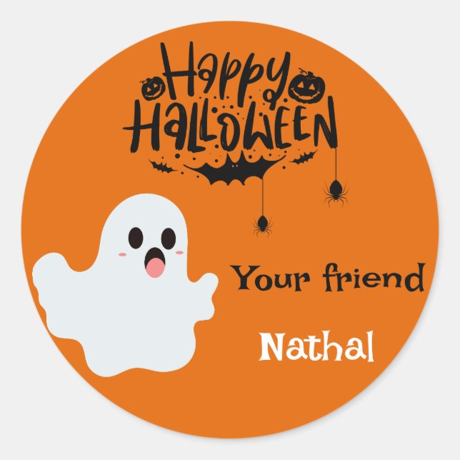 Niedlich Ghost Pumpkin Happy Halloween Personalisi Runder Aufkleber (Vorderseite)