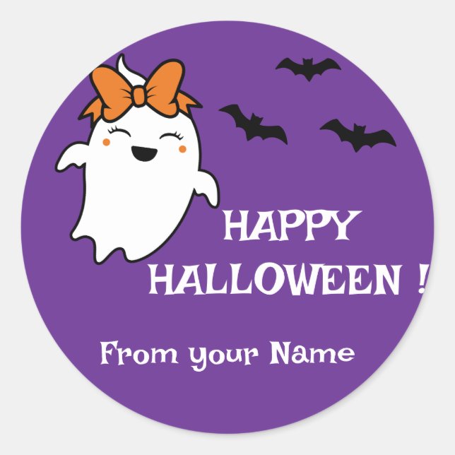 Niedlich Ghost Pumpkin Happy Halloween Personalisi Runder Aufkleber (Vorderseite)