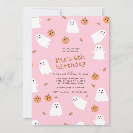 Niedlich Ghost & Pumpkin Pink Halloween Geburtstag Einladung