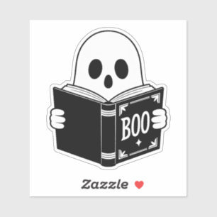 Niedlich Ghost Reading "Boo" - Funny Spooky Book C Aufkleber