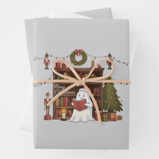 Niedlich Ghost Reading Book Christmas Reading Geschenkpapier Set (Beispiel)