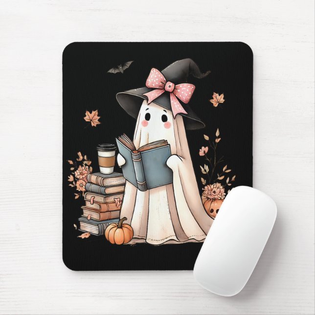 Niedlich Ghost Reading Book Lovers Halloween Ghost Mousepad (Mit Mouse)